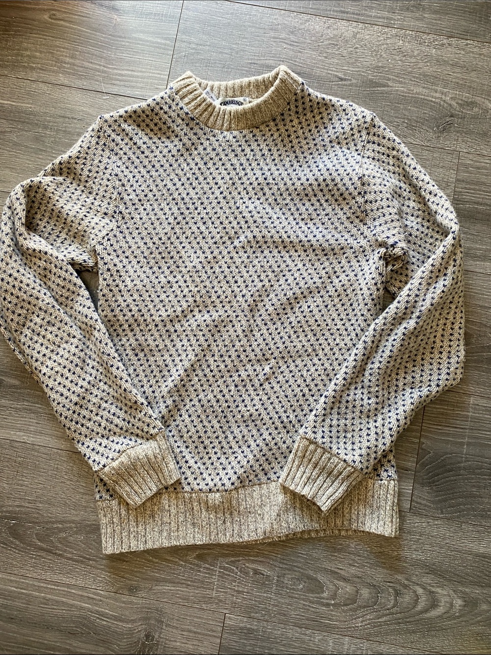 Vintage Cambridge Dry Goods Wool Cream and Navy Patterned Crewneck